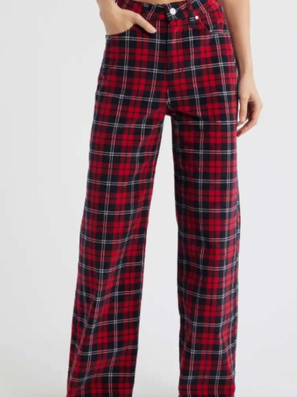 PTCL High Waist Wide Leg Plaid Pants Red Size 28